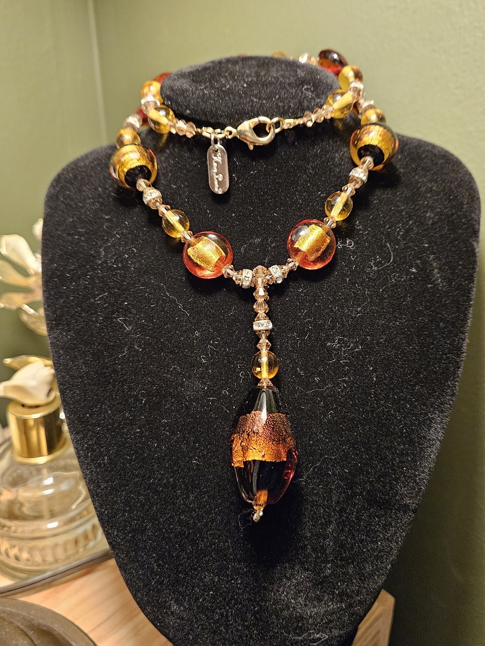 Hilary London Amber Glass Bead Y-Necklace